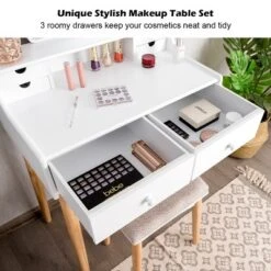 Costway Vanity Table 6 Dressing Table Cushioned Stool Makeup Table -Costway GUEST e056e124 e4bf 481a a483 5afab59156a0