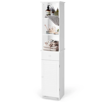 Costway Bathroom Tall Storage Cabinet Freestanding Linen Tower W/ Open Shelves & Drawer 11 Costway Bathroom Tall Storage Cabinet Freestanding Linen Tower W/ Open Shelves & Drawer - Image 9