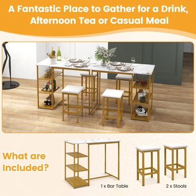 Costway 3PCS Bar Table Set Kitchen Counter Height Table 2 Stools Space Saving With Storage 11 Costway 3PCS Bar Table Set Kitchen Counter Height Table 2 Stools Space Saving With Storage - Image 9