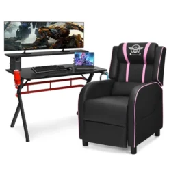 Costway Gaming Desk & Chair Set 48'' Computer Desk & Massage Recliner Chair Black + White/Blue/Pink/Red -Costway GUEST e0ae29b7 2626 46c2 a027 b107ca9841ef