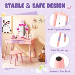 Costway Kids Vanity Set Princess Makeup Pretend Play Dressing Mirror Castle Girls Pink -Costway GUEST e0b8bc8b c9ac 4700 8ffb 802f4e83f312