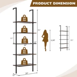Costway 5 Tier Ladder Shelf 71'' Height Wall-Mounted Bookshelf Display Storage Organizer Brown/Natural/White -Costway GUEST e0be1bf2 f31a 47d8 a4d9 37f74bed894b
