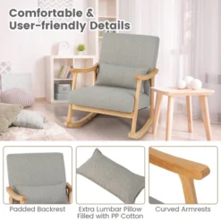 Costway Set Of 2 Rocking Chairs With Pillow Rocking Armchairs With Rubber Wood Frame Grey -Costway GUEST e0be6df3 42dc 4ffe a298 a9d9e112adfc