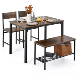 Costway 4pcs Dining Table Set Rustic Desk 2 Chairs & Bench With Storage Rack Brown/Grey/Coffee -Costway GUEST e0da7b83 cc69 4df4 8662 88a6ec622cdd