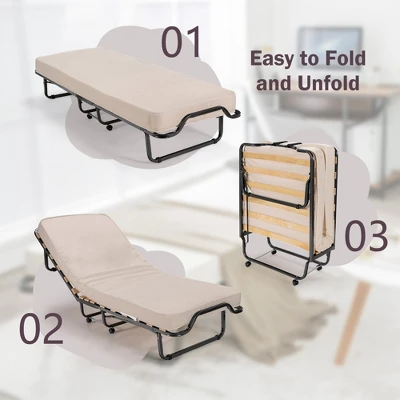 Costway Folding Bed W/Memory Foam Mattress Dust-Proof Bag Rollaway Metal Bed Sleeper Made In Italy 11 Costway Folding Bed W/Memory Foam Mattress Dust-Proof Bag Rollaway Metal Bed Sleeper Made In Italy - Image 9