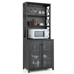Costway Tall Freestanding Bar Cabinet Kitchen Buffet W/ Glass Holder & Adjustable Shelf -Costway GUEST e0febd3e 3ce5 4587 b30c de63c6923374