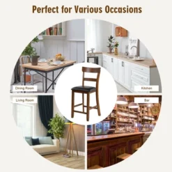 Costway Set Of 4 Barstools Counter Height Chairs W/Leather Seat & Rubber Wood Legs -Costway GUEST e11f74c7 1a92 4c15 ad9a 125b1182ca46