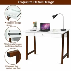 Costway Computer Desk Laptop PC Writing Table Makeup Vanity Table W/Drawer And Wood Legs -Costway GUEST e13ca72a 0304 4659 8991 7e960b5b39d2