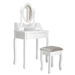 Costway Vanity Wood Makeup Dressing Table Stool Jewelry Desk 4 White -Costway GUEST e151e8cf a572 47f5 a085 b7a3031c049d