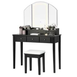 Costway Vanity Table Stool Set Large Tri-folding Lighted Mirror 6 Drawer Dresser WhiteBlack -Costway GUEST e152e502 6cb2 4b0c 98db 5368a2526622