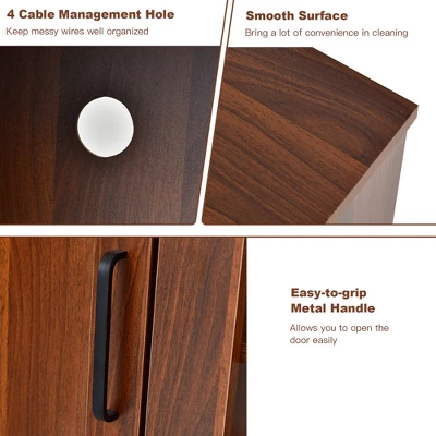 Costway 58'' TV Stand Entertainment Console Center W/ 2 Cabinets For 65'' TV NaturalBlackWalnut 8 Costway 58'' TV Stand Entertainment Console Center W/ 2 Cabinets For 65'' TV NaturalBlackWalnut - Image 6