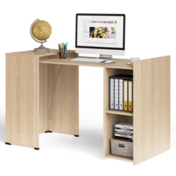 Costway Extendable Computer Desk Reversible Study Writing Desk W/ Mobile Shelves Natural/Brown -Costway GUEST e15bcbee b6f9 435a a549 d1e0c59c38b9