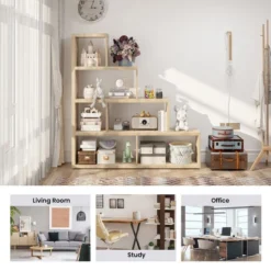 Costway 6 Cubes Ladder Shelf Freestanding Corner Bookshelf Storage Bookcase Display Rack -Costway GUEST e163de10 1785 4b7a ada2 326b75973d63