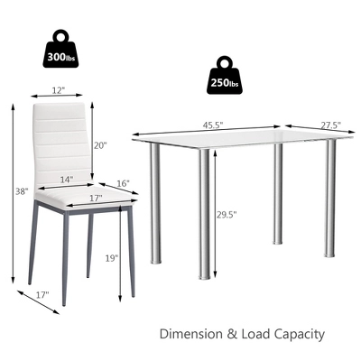 Costway 5 Piece Dining Set Table 29.6'' And 4 Chairs Glass Metal Kitchen Breakfast Furniture White 3 Costway 5 Piece Dining Set Table 29.6'' And 4 Chairs Glass Metal Kitchen Breakfast Furniture White