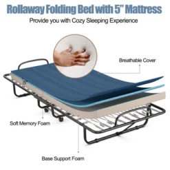 Costway Folding Bed With Memory Foam Mattress Portable Rollaway Guest Cot Memory Foam Navy Made In Ital -Costway GUEST e1811278 3c02 4bde 8448 986269fa787c