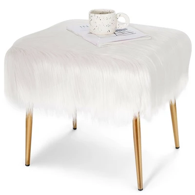Costway Faux Fur Vanity Stool Square Furry Ottoman W/ Golden Metal Legs 11 Costway Faux Fur Vanity Stool Square Furry Ottoman W/ Golden Metal Legs - Image 9