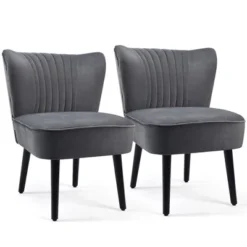 Costway Set Of 2 Armless Accent Chair Upholstered Leisure Chair Single Sofa TurquoiseStone Grey Dark Grey -Costway GUEST e1e2551a 56a4 4d08 a712 89f9ad0e2c0b