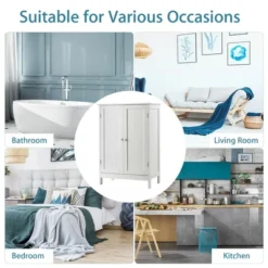 Costway Bathroom Floor Storage Cabinet Double Door Kitchen Cupboard Shoe Cabinet White -Costway GUEST e269331b f0de 4506 a8d9 6bafc988a257