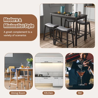 Costway 5PCS Bar Table Set Counter Height Table & Upholstered Saddle Stools Set For 4 9 Costway 5PCS Bar Table Set Counter Height Table & Upholstered Saddle Stools Set For 4 - Image 7