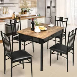 Costway 5PCS Dining Set Metal Table & 4 Chairs Kitchen Breakfast Furniture Black -Costway GUEST e2a745e4 ed3a 4b5f afd5 1f22e4879f20