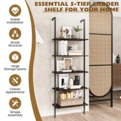 Costway 5 Tier Ladder Shelf 71'' Height Wall-Mounted Bookshelf Display Storage Organizer Brown/Natural/White -Costway GUEST e2bf0400 bdae 4f13 9aa2 2e97637c9c41