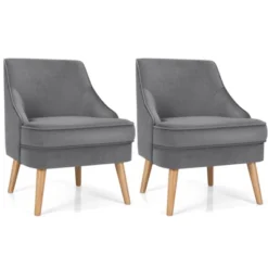 Costway Set Of 2 Accent Chairs Velvet Single Sofa Chair W/Rubber Wood Legs PinkGreenGrey -Costway GUEST e2d75413 c22a 469b 9de1 eb6734d8e974