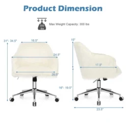 Costway Synthetic Swivel Office Chair Adjustable Task Chair Fluffy Vanity Chair