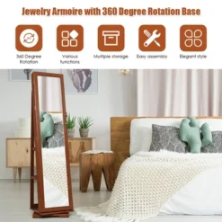 Costway 360degree Rotatable Jewelry Cabinet 2-in-1 Lockable Mirrored Organizer -Costway GUEST e31daade 0ef0 43f2 87ba 13b46742cf54