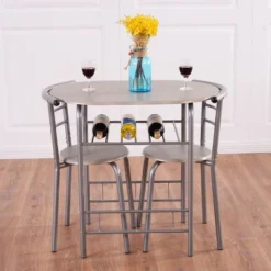 Costway 3 Piece Dining Set Table 2 Chairs Bistro Pub Home Kitchen Breakfast Furniture Grey -Costway GUEST e378e18c 56af 4e93 ab01 f457425f7a1a