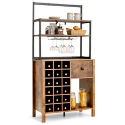 Costway Kitchen Islands Freestanding Wine Rack Table W/ Glass Holder & Drawer Black / Rustic -Costway GUEST e3b660d2 9a24 4ffe b501 75d9f3040d28