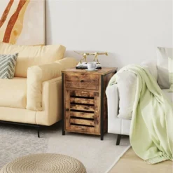 Costway Nightstand With Drawer Cabinet Adjustable Shelf Industrial Side Table Rustic -Costway GUEST e3c3b66f 63a1 42aa 9149 b5fcfb610845