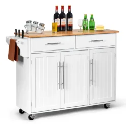 Costway Kitchen Island Trolley Cart Wood Top Rolling Storage Cabinet W/Knife Block WhiteBrown -Costway GUEST e3d92b6a c175 49fe b340 9115ab6f6b29