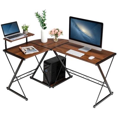 Costway 58'' X 44'' L-Shaped Computer Gaming Desk W/ Monitor Stand & Host Tray Home Office 14 Costway 58'' X 44'' L-Shaped Computer Gaming Desk W/ Monitor Stand & Host Tray Home Office - Image 12