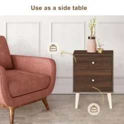 Costway Nightstand 2-Drawer Beside End Side Table W/Rubber Legs -Costway GUEST e41e20c7 07a5 49e7 a403 b824f55d8a2d