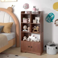 Costway 4-Tier Bookshelf 2-Door Storage Cabinet With4 Cubes Display Shelf For Home Office -Costway GUEST e44cc33b 7d43 4844 b937 e6298ad6432d