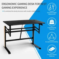 Costway Pneumatic Height Adjustable Gaming Desk T Shaped Game Station W/Power Strip Tray -Costway GUEST e46724b4 a0ab 4278 b924 8b4ca03f37b6