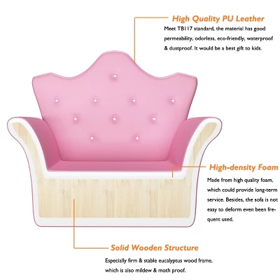 Costway Pink Kids Sofa Armrest Chair Couch Children Toddler Birthday Gift W/ Ottoman 6 Costway Pink Kids Sofa Armrest Chair Couch Children Toddler Birthday Gift W/ Ottoman - Image 4