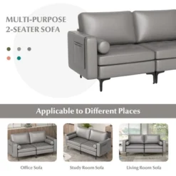 Costway Modern Loveseat 2-Seat Sofa Couch With 2 Bolsters Side Storage Pocket Grey/Red -Costway GUEST e4b567c9 96ce 4316 8a4d ca40a9caa545