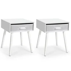 Costway Set Of 2 Mid-Century Nightstand End Accent Bedside Table W/ Drawer Rustic WhiteBrown 21 Costway Set Of 2 Mid-Century Nightstand End Accent Bedside Table W/ Drawer Rustic WhiteBrown -Costway GUEST e4ce0efe 3dd8 4447 9f81 ed76fe4d69b3