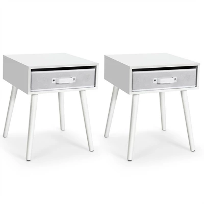 Costway Set Of 2 Mid-Century Nightstand End Accent Bedside Table W/ Drawer Rustic WhiteBrown 12 Costway Set Of 2 Mid-Century Nightstand End Accent Bedside Table W/ Drawer Rustic WhiteBrown - Image 10