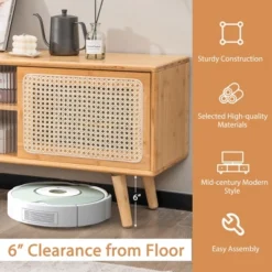 Costway Modern TV Stand Entertainment Center Media Console W/Rattan Glass Sliding Doors 15 Costway Modern TV Stand Entertainment Center Media Console W/Rattan Glass Sliding Doors -Costway GUEST e4ede305 063f 4731 b030 46b226d27e26