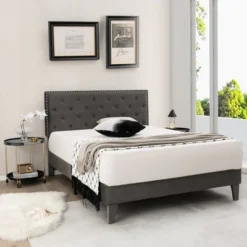 Costway Bed Frame Upholstered Platform Bed With Tufted Headboard Mattress Foundation -Costway GUEST e5108bec 3cd6 4a53 9eac 6977703640b1