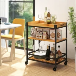 Costway 3-Tier Wine Bar Cart Rolling Rack Serving Trolley Detachable Top & Glass Holder -Costway GUEST e562d540 d628 46a0 b93e 9632dfe2d188