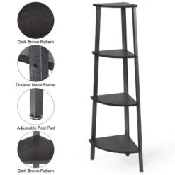Costway 4-Tier Corner Shelf Metal Storage Rack Domestic Bookcase Display Stand Wood Grey -Costway GUEST e56ce4c3 91ee 4c26 b8ca 4183418f3986
