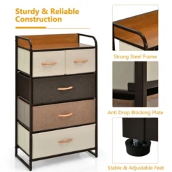 Costway 5-Drawer Dresser Storage 4-Tier Organizer Tower Steel Frame Wooden Top -Costway GUEST e5734d50 2cf6 4c86 8e0a bfb615433e25