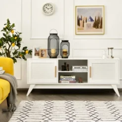 Costway TV Stand Entertainment Media Console W/ 2 Rattan Cabinets & Open Shelves -Costway GUEST e5777d91 c3a5 4488 9a03 1a3eed8da4db