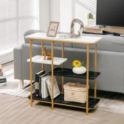 Costway 4 Tier Console Table Accent Buffet Storage Shelf Modern Steel Frame For Entrance