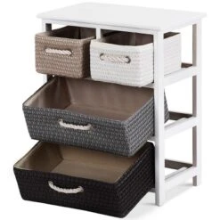 Costway Storage Drawer Unit 4 Woven Basket Cabinet Chest Bedside Table Nightstand 13 Costway Storage Drawer Unit 4 Woven Basket Cabinet Chest Bedside Table Nightstand -Costway GUEST e5ea00f5 96b6 4184 950d 55bd64148229