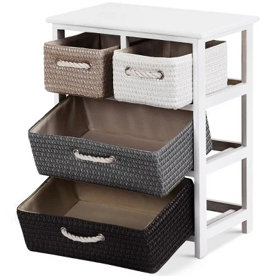 Costway Storage Drawer Unit 4 Woven Basket Cabinet Chest Bedside Table Nightstand 5 Costway Storage Drawer Unit 4 Woven Basket Cabinet Chest Bedside Table Nightstand - Image 3