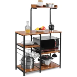 Costway 4-Tier Vintage Kitchen Baker's Rack Utility Microwave Stand W/ Basket & 5 Hooks 23 Costway 4-Tier Vintage Kitchen Baker's Rack Utility Microwave Stand W/ Basket & 5 Hooks -Costway GUEST e610a51d 9e16 45f6 8ba8 fa48df814627